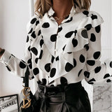 Summer Women Polka Dot Ruffle Blouse Shirt Casual Elegant Office Long Sleeves Buttons Pullover Lady Autumn Streetwear