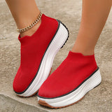 Chunky Platform Women Sneakers 2024 Spring Slip On Breathable Knit Walking Shoes Ladies Thick Bottom Vulcanized Shoes