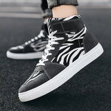 New Summer Men's Shoes Leopard Canvas Shoes Zebra Striped High-Top Shoes Large-Size Men's