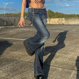 Y2K Low Rise Cargo Jeans Retro Denim Flared Pants Harajuku Women Denim Wide Leg Trousers Street Indie Aesthetic