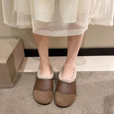 Velvet Bean Shoes Women 2023 Winter New Vintage Women's Shoes Round Head Soft Sole Soft Leather One Foot Pedal Warm Cotton Shoes