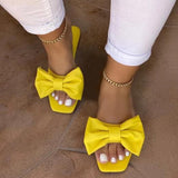 Female Bowknot Slippers Square Toe Fashion Soft PU Flat Leather Women Outside Beach Causal Slides Ladies Shoes Woman
