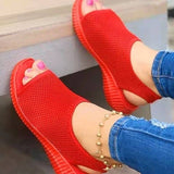 Breakj Summer New Thick-Soled Net Surface Knitted Fish Mouth Women's Sandals Large-Size One-Legged Pedal Women's