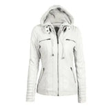 New Women Faux Leather Jacket Pu Motorcycle Hooded Hat Detachable Casual Leather Plus Size 5xl Punk