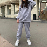 Piece Set Print Oversize Fleece Women's Set Sport Casual Tracksuit Winter 2020 Female Hooded Long Sleeve Hoodie Pants