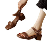 Breakj Thick Heel Sandals Female Summer 2024 New Foreign Style Open Toe Non-Slip Soft Bottom One Word Buckle Mom