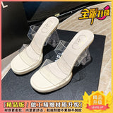 Breakj On The Thick Background Waterproof Table Transparent Word With High-Heeled Slippers Women Summer Wearing Crystal And Coarse And Cold