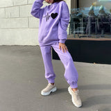 Heart Printed Fleece Women's Tracksuit Hoodies 2 Piece Set Sweatshirt + Pants Women Sport Suit Winter