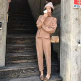 Sweater Pants Knitted 2 Pieces Set Turtleneck Pullovers & Elastic Waist Pants Women Sweater Sets 2020 Autumn Knitted