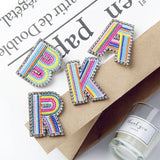 Jewelry 26 English DIY Name Letters Alphabet Rainbow Embroidery with Pin Ouch Beeding Womens Brooches Patches