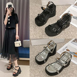 Breakj Cake Thick Bottom Heel Sandals Summer New Rivets Word With Open-Shoe High-Heeled Roman Shoes Wearing Beach
