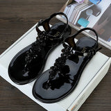 Handwork Flower Women jelly Sandals 2024 New Clip Toe Flip Flops Shoes Female Flat Casual Beach Holiday Non-slip