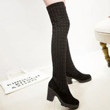 Women's Boots 2021 Autumn Winter Thigh High Boots For Woman Shoes Knitting Wool Long Boot Women Brown/Black Boot Ladies