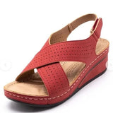 2023 New Sandals Women's Slope Heel Stitches Breathable Velcro Hollowed-Out Large Size Women's