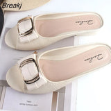 Women Summer Slippers 2023 New Square Buckle Casual Peep Toe Beach Shoes Fashion Flat Chunky Heels Sandalias Zapatillas