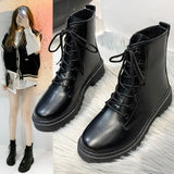 Boots And Women's Shoes British Style Short Boots 2023 New Korean Version Round Head Lace-Up Short Boots Flat-Soled Square Root Single