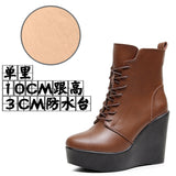Breakj Head 12Cm High Slope And Waterproof Table Mid-Sleevel Boots With Side Zipper Women's Boots Pine Cake Plus Velvet Winter Warm Leather