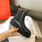 Luxury Chelsea Boots Women Leather Ladies Boots Chunky Winter Shoes Platform Ankle Boots Slip On Thick Heel Brand