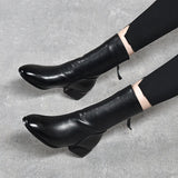 Boots Women's Autumn And Winter Style Round Head In The Middle Tube Thick-Heeled Boots Rear Zipper Fashion Boot Head Layer