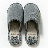 And Women Couple Spring Autumn Home Cotton Fabric Slippers Female Stripe Pattern Cute Indoor Non-Slip Soft Plush