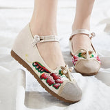 Breakj Not Include Shoe Box Single Shoes Inside The High Height Female Slope Heel High Heels Canvas Embroidered Cloth Shoes Women's Shoes Ethnic Flowers Build Buckle