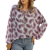 Women Vintage Floral Print Casual Blouse Shirts Women Bow Tie Chiffon Chic Office Female Long Sleeve Femininas Blusas