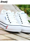 2023 New Women's Canvas Shoes Fashion Lace-Up Ladies Trainers Casual Sneakers Women High Heels Platform White