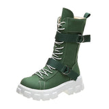 Women's Boots 2022 Spring and Autumn New Thick-soled Comfortable Boots Lace-up Casual Mid-calf Shoes Round Toe Thick-soled