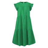 Summer Dress Plus Size Women VONDA 2022 Bohemian Sundress Casual Crew Neck Loose Cotton Ruffled Dresses Holiday Party