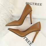 Breakj Fashion Sexy Nightclub Show Thin Heels Women's Shoes With High Heels Shallow Pointed Rivet Single