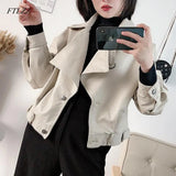 New Autumn Women Faux Leather Jacket Vintage Boyfriend Style Coat Batwing Sleeve Short Motor PU Jackets Biker