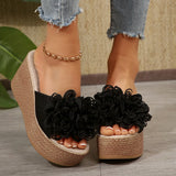 Breakj New Thick-Soled Slippers Women's Shoes Large-Size One-Size-Type Flower Waterproof Table Thick-Soled