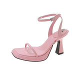 And Summer 2023 Thick Heels With High Heels Design Sense Minority Pink Sexy Waterproof Platform Square Head Sandals