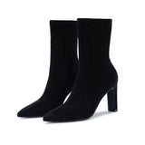 Breakj Skinny Boots Female Elasticity Thin Hips With High-Heeling Velvet Short Boots Autumn And Winter Elastic Single Boots Plus Velvet