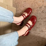 Breakj Jane Shoes Women's French Retro Small Red Shoes In The Summer Of 2025 New Double Buckle Shallow Mouth Coarse Single