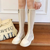 Fashion Women Knee High Boots Square heel Zipper Sexy Lace Mesh Boots Summer Cool Boots Breathable Women's