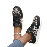 Breakj Splicing Lace Single-Shoe Women 2025 New Thick-Soled Round Head Low Leopard-Print Sports Casual Shoes