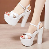 Heel Sandals Thick-Soled Catwalk Shoes Super High Heel Waterproof Platform 15Cm Nightclub Women's Shoes Large Size Hate Banquet