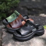 Breakj Cowflin Retro Hand-Made Leather-Bottomed Slippers Women's New Summer Wear Light-Discreed Cool
