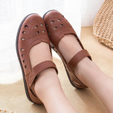 Shoes Women PU Leather Flat Shoes Retro Female Ballet Flat Shoes Spring Ladies Velcro Hollow-out Loafers Women