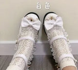 Shoes Women High Heels Pearl Lace Edge Straps Bow Cute Girls Princess Tea Party Shoes Students Lovely Shoes Size