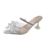 Heels Fairy Style 2023 Summer Fashion To Wear Pointed Water Drill Square Buckle Transparent Slippers With Thin