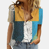 Women Elegant Office Simple Turn-down Collar Cartoon Print Casual Shirt Fashion Summer Short Sleeves Button Cardigan