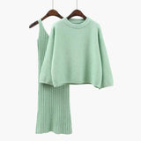 Pieces Suit Women Sweater Dress Set Spring Winter O Neck Loose Sweaters And Knitted Vest Dress Female Jumper Sweater