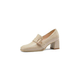Breakj Size Large Size Women's Shoes Simple Square Head Thick Heel Shoes