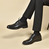 Men's Leather Shoes 2024 Autumn And Winter Round Head Lace Single Shoes Black Head Cowhide Business Dress Shoes Professional Flat-Soled Men's