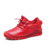 Women Female Genuine Leather White Shoes Flats Loafers Lace Up Sports Breathable Vulcanized Shoes Plus Size 41