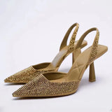 Women Bling Bling High Heels Summer Sandals Shoes Women Pumps Slip On Black Heels Sandals Party Wedding Shoes Talon