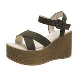 Breakj Summer New Large-Size Lady Thick Bottom Heel Sandals Buckle Design Laturethane