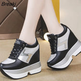 White Sneakers Women's Platform Wedge Casual Shoes Height Increasi Shoes 10 CM Thick Sole Chunky Sequins Lady Autumn